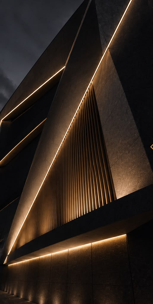 Illuminated modern architecture at dusk